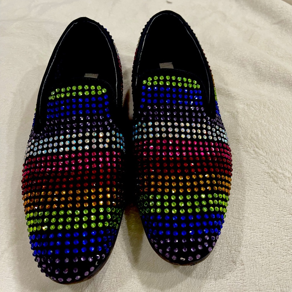 MENS STEVE MADDEN CHARMER LOAFER SHOES IN RAINBOW MULTICOLOR. SIZE 7